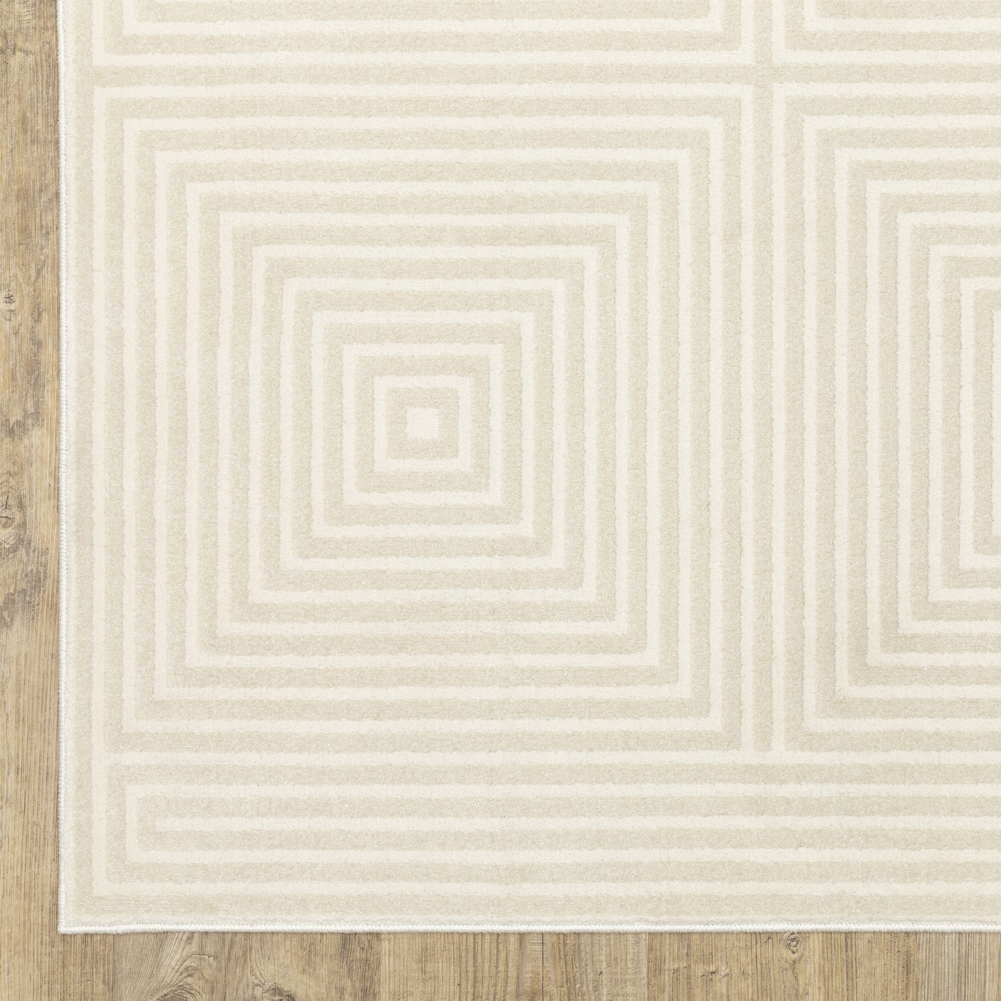 Raylan Geometric Ivory/ Ivory Cut Pile Rug