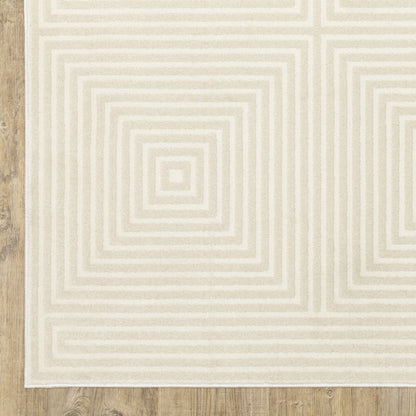 Raylan Geometric Ivory/ Ivory Cut Pile Rug