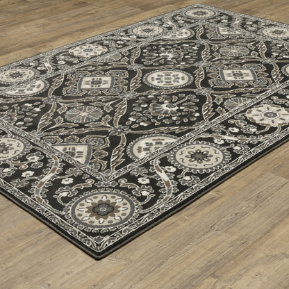Raylan Trefoil Black/ Grey Oriental Cut Pile Rug