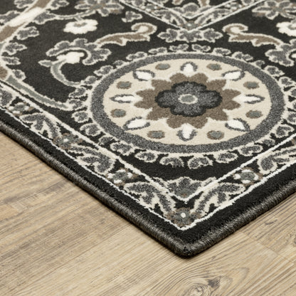 Raylan Trefoil Black/ Grey Oriental Cut Pile Rug