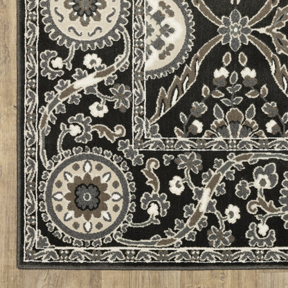 Raylan Trefoil Black/ Grey Oriental Cut Pile Rug