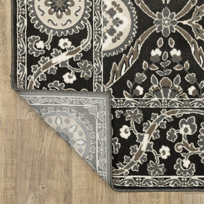 Raylan Trefoil Black/ Grey Oriental Cut Pile Rug