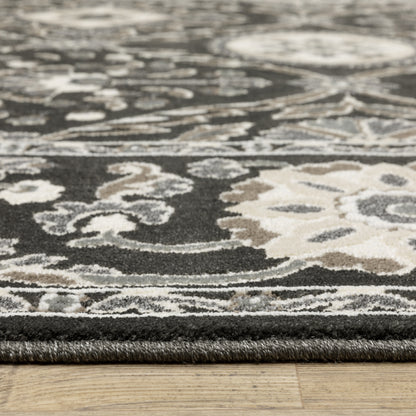 Raylan Trefoil Black/ Grey Oriental Cut Pile Rug