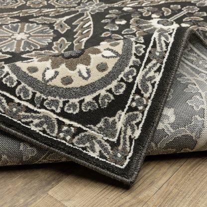 Raylan Trefoil Black/ Grey Oriental Cut Pile Rug