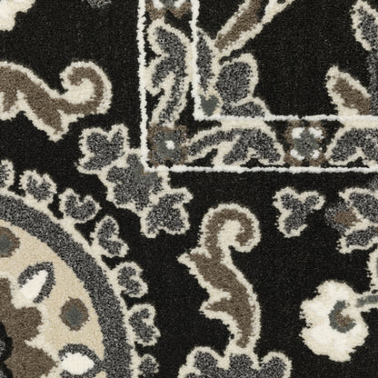 Raylan Trefoil Black/ Grey Oriental Cut Pile Rug