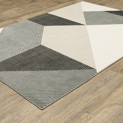 Raylan Geometric Ivory/ Black Stripe Cut Pile Rug