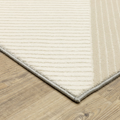 Raylan Geometric Ivory/ Black Stripe Cut Pile Rug