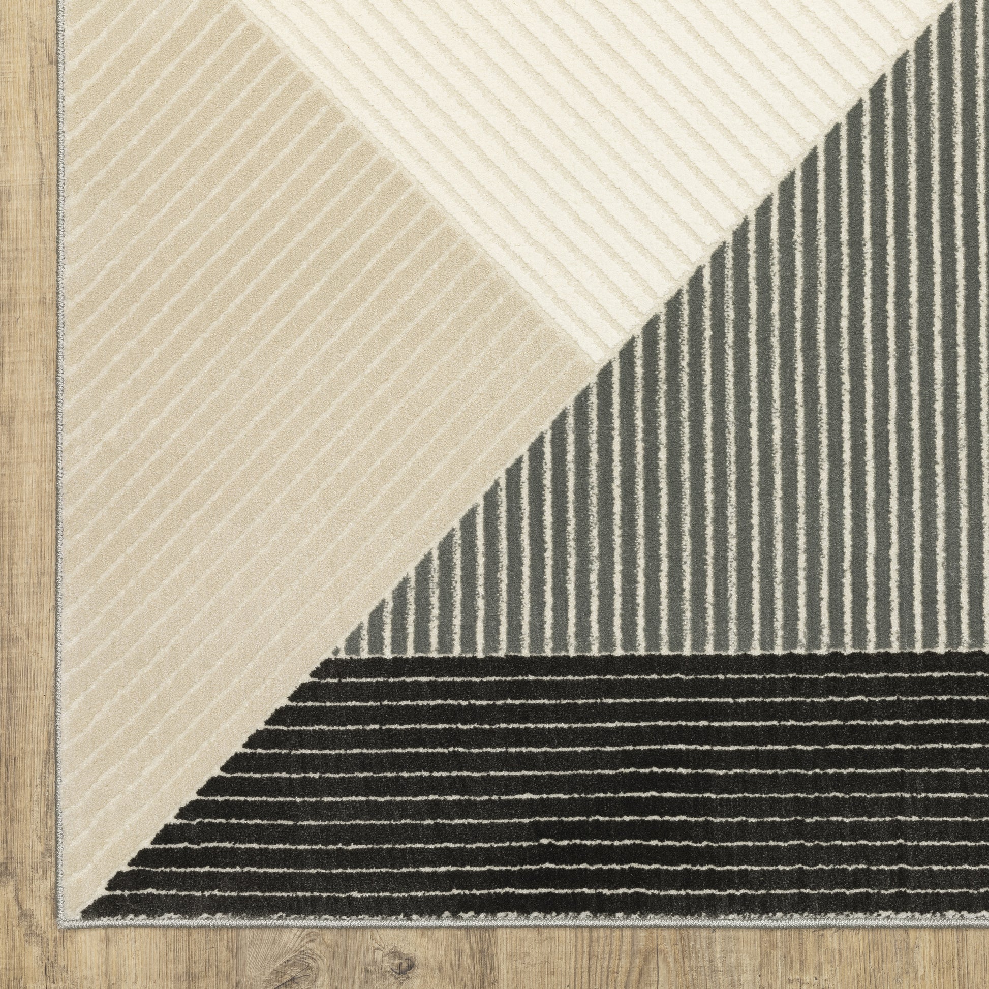 Raylan Geometric Ivory/ Black Stripe Cut Pile Rug