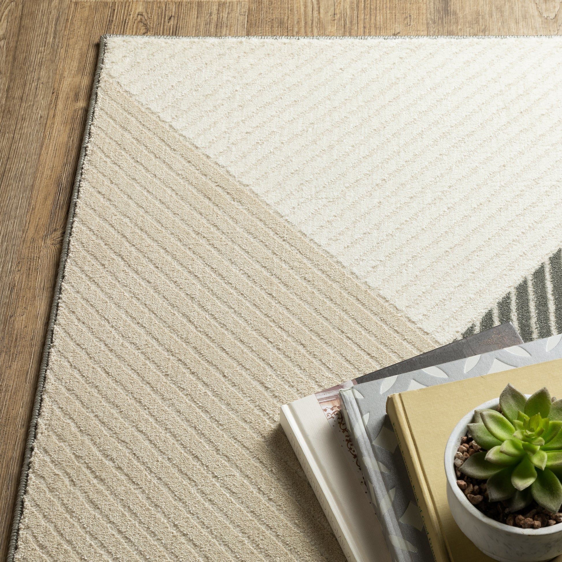 Raylan Geometric Ivory/ Black Stripe Cut Pile Rug