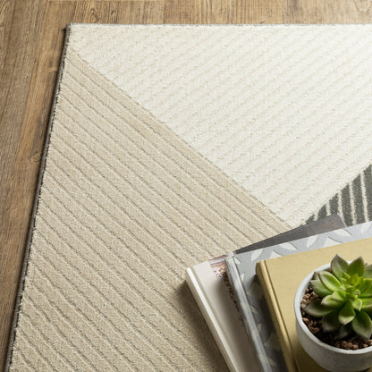 Raylan Geometric Ivory/ Black Stripe Cut Pile Rug