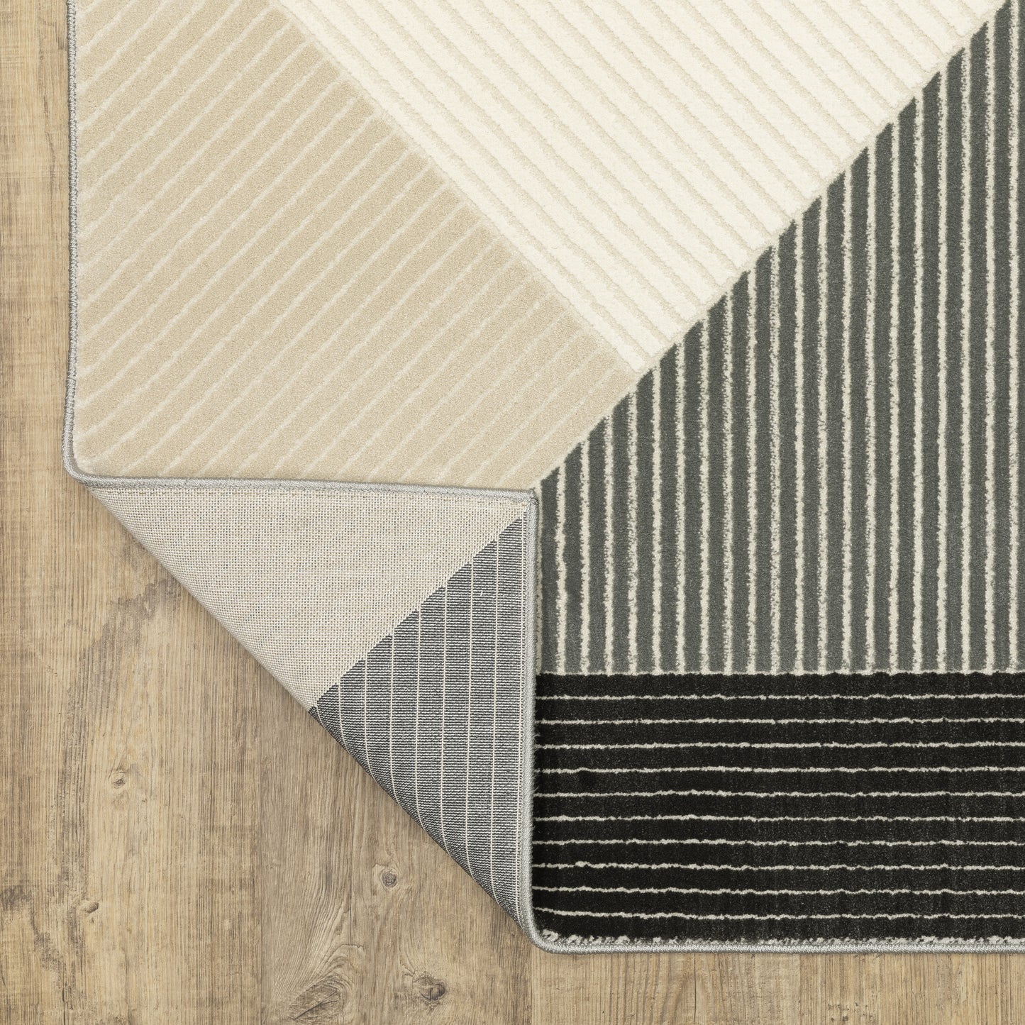 Raylan Geometric Ivory/ Black Stripe Cut Pile Rug