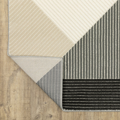 Raylan Geometric Ivory/ Black Stripe Cut Pile Rug