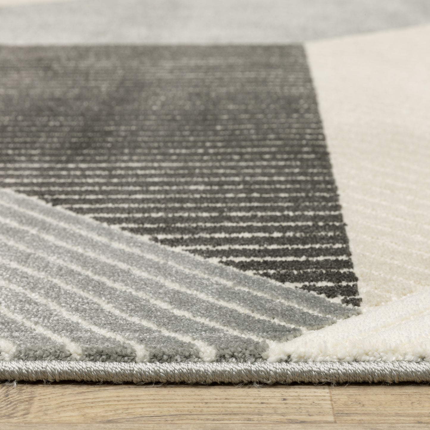 Raylan Geometric Ivory/ Black Stripe Cut Pile Rug