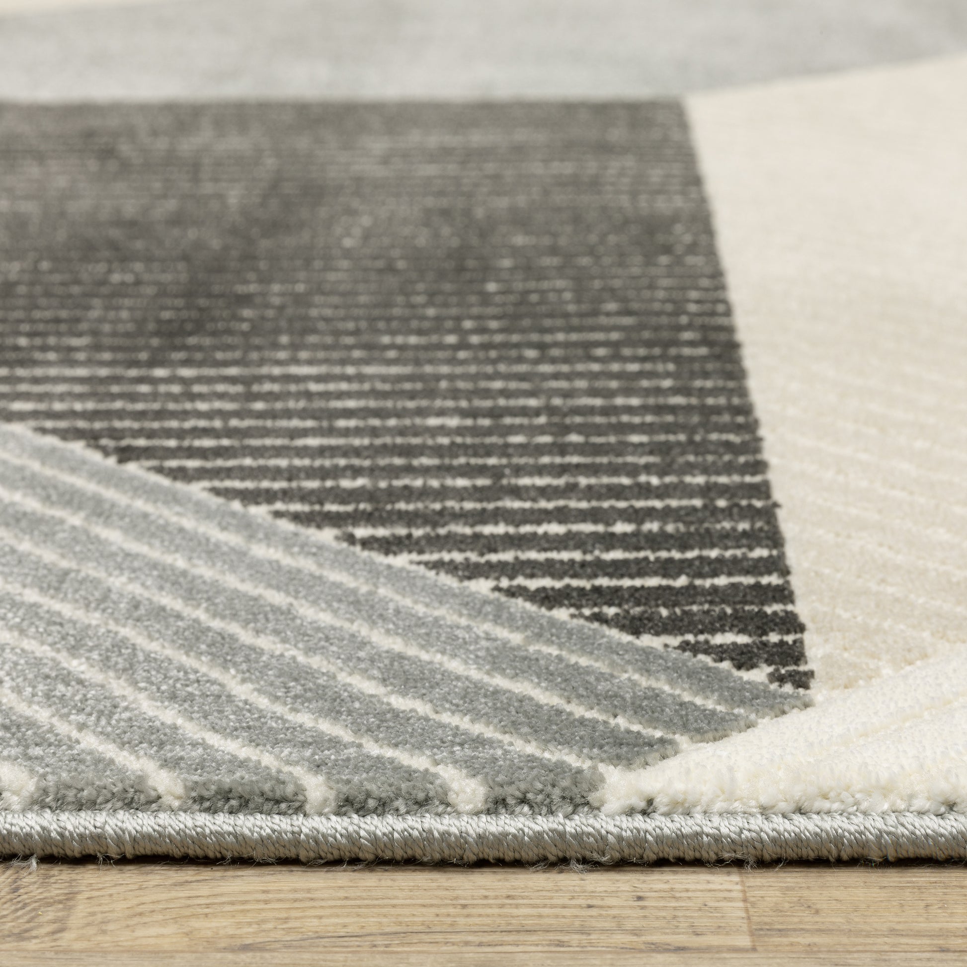 Raylan Geometric Ivory/ Black Stripe Cut Pile Rug