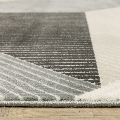 Raylan Geometric Ivory/ Black Stripe Cut Pile Rug