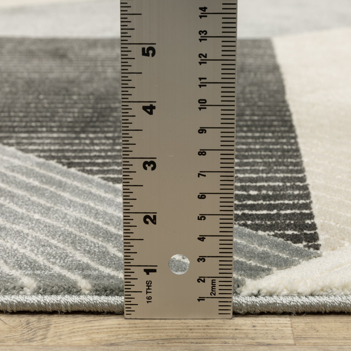 Raylan Geometric Ivory/ Black Stripe Cut Pile Rug