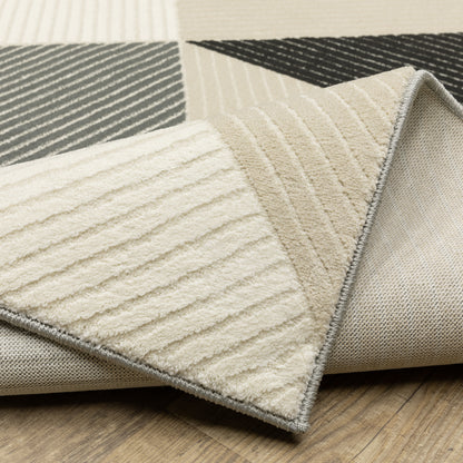 Raylan Geometric Ivory/ Black Stripe Cut Pile Rug