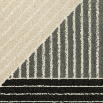 Raylan Geometric Ivory/ Black Stripe Cut Pile Rug
