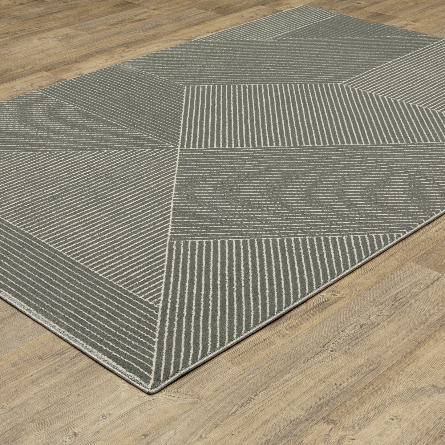 Raylan Geometric Grey/ Ivory Stripe Cut Pile Rug