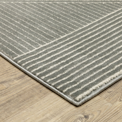 Raylan Geometric Grey/ Ivory Stripe Cut Pile Rug