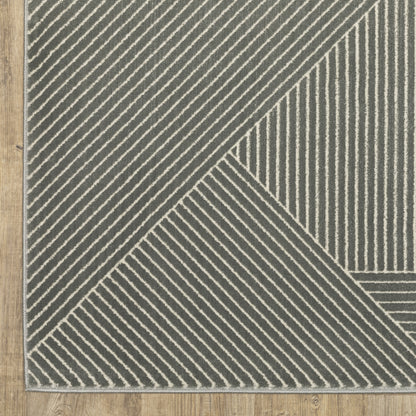 Raylan Geometric Grey/ Ivory Stripe Cut Pile Rug