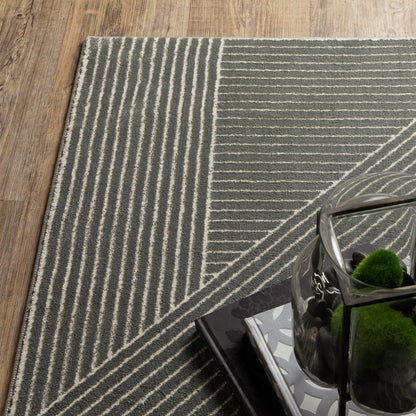 Raylan Geometric Grey/ Ivory Stripe Cut Pile Rug