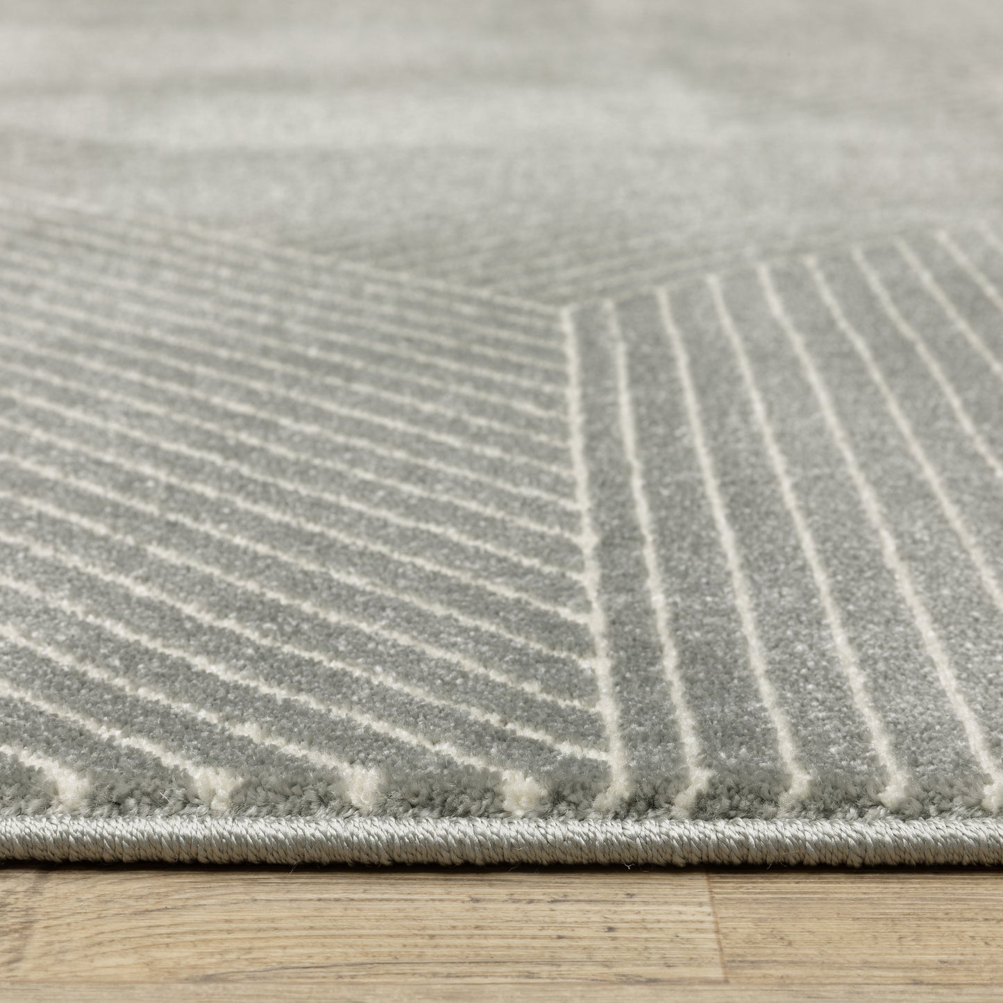 Raylan Geometric Grey/ Ivory Stripe Cut Pile Rug