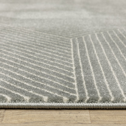 Raylan Geometric Grey/ Ivory Stripe Cut Pile Rug