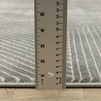 Raylan Geometric Grey/ Ivory Stripe Cut Pile Rug