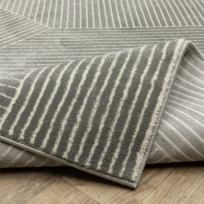 Raylan Geometric Grey/ Ivory Stripe Cut Pile Rug