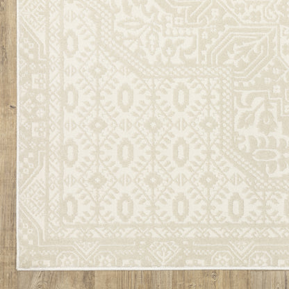 Raylan Medallion Ivory/ Ivory Oriental Cut Pile Rug