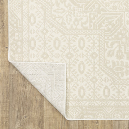 Raylan Medallion Ivory/ Ivory Oriental Cut Pile Rug