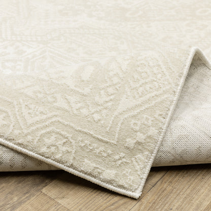 Raylan Medallion Ivory/ Ivory Oriental Cut Pile Rug