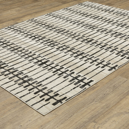 Raylan Abstract Ivory/ Black Geometric Cut Pile Rug
