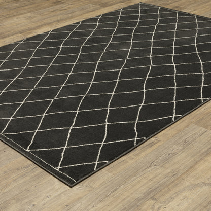 Raylan Lattice Black/ Ivory Geometric Cut Pile Rug