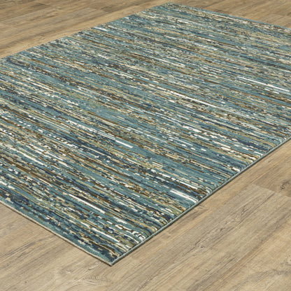Reed Stripe Blue/ Multi Abstract Cut Pile Rug