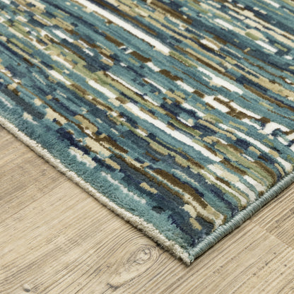 Reed Stripe Blue/ Multi Abstract Cut Pile Rug