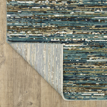 Reed Stripe Blue/ Multi Abstract Cut Pile Rug