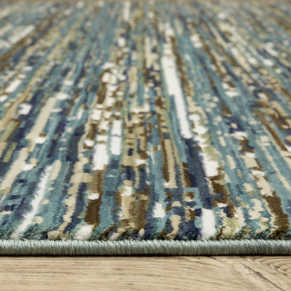 Reed Stripe Blue/ Multi Abstract Cut Pile Rug