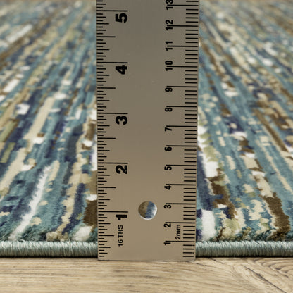 Reed Stripe Blue/ Multi Abstract Cut Pile Rug