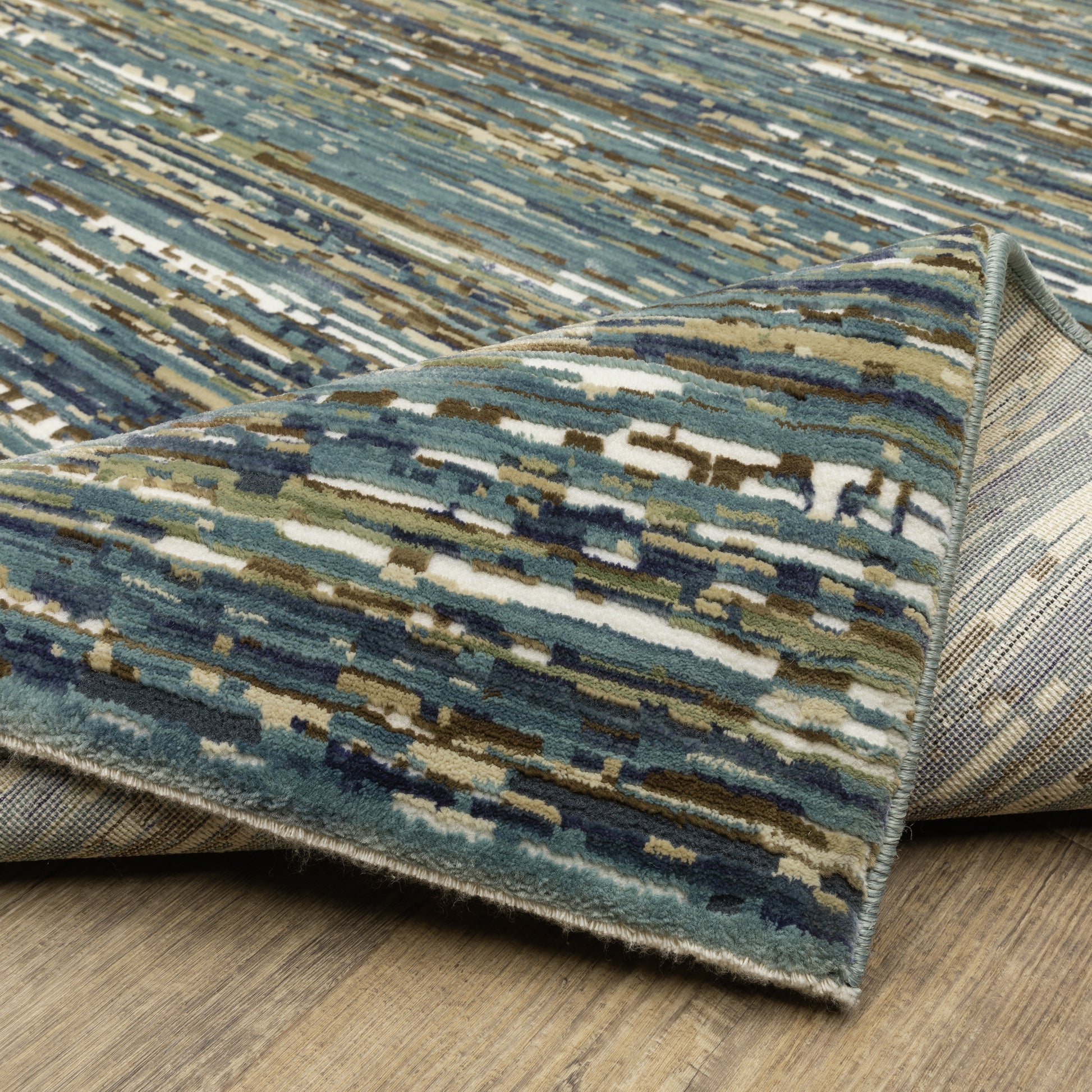 Reed Stripe Blue/ Multi Abstract Cut Pile Rug