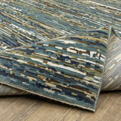 Reed Stripe Blue/ Multi Abstract Cut Pile Rug