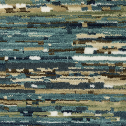 Reed Stripe Blue/ Multi Abstract Cut Pile Rug