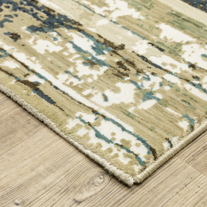 Reed Stripe Beige/ Blue Abstract Cut Pile Rug