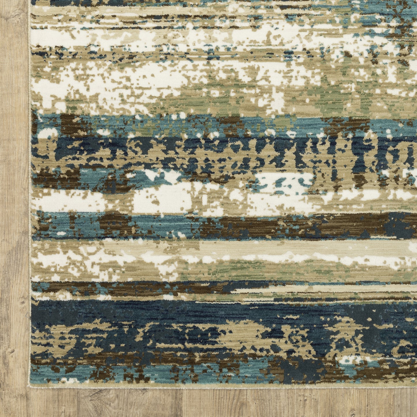 Reed Stripe Beige/ Blue Abstract Cut Pile Rug