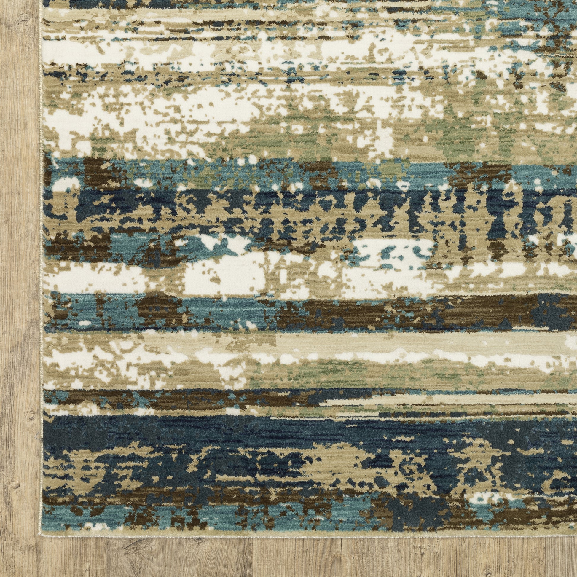 Reed Stripe Beige/ Blue Abstract Cut Pile Rug