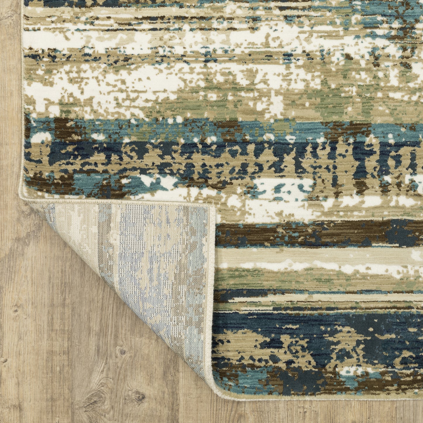 Reed Stripe Beige/ Blue Abstract Cut Pile Rug