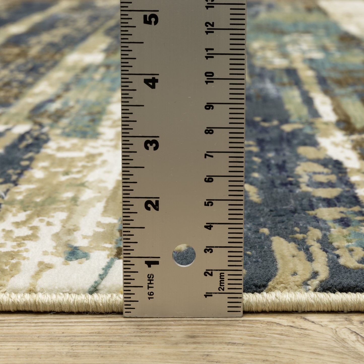 Reed Stripe Beige/ Blue Abstract Cut Pile Rug