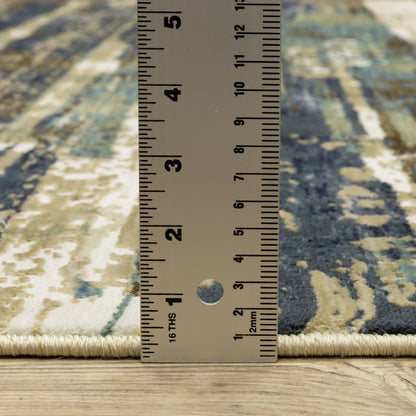Reed Stripe Beige/ Blue Abstract Cut Pile Rug