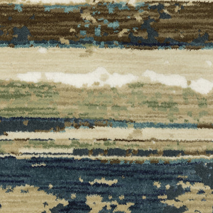 Reed Stripe Beige/ Blue Abstract Cut Pile Rug